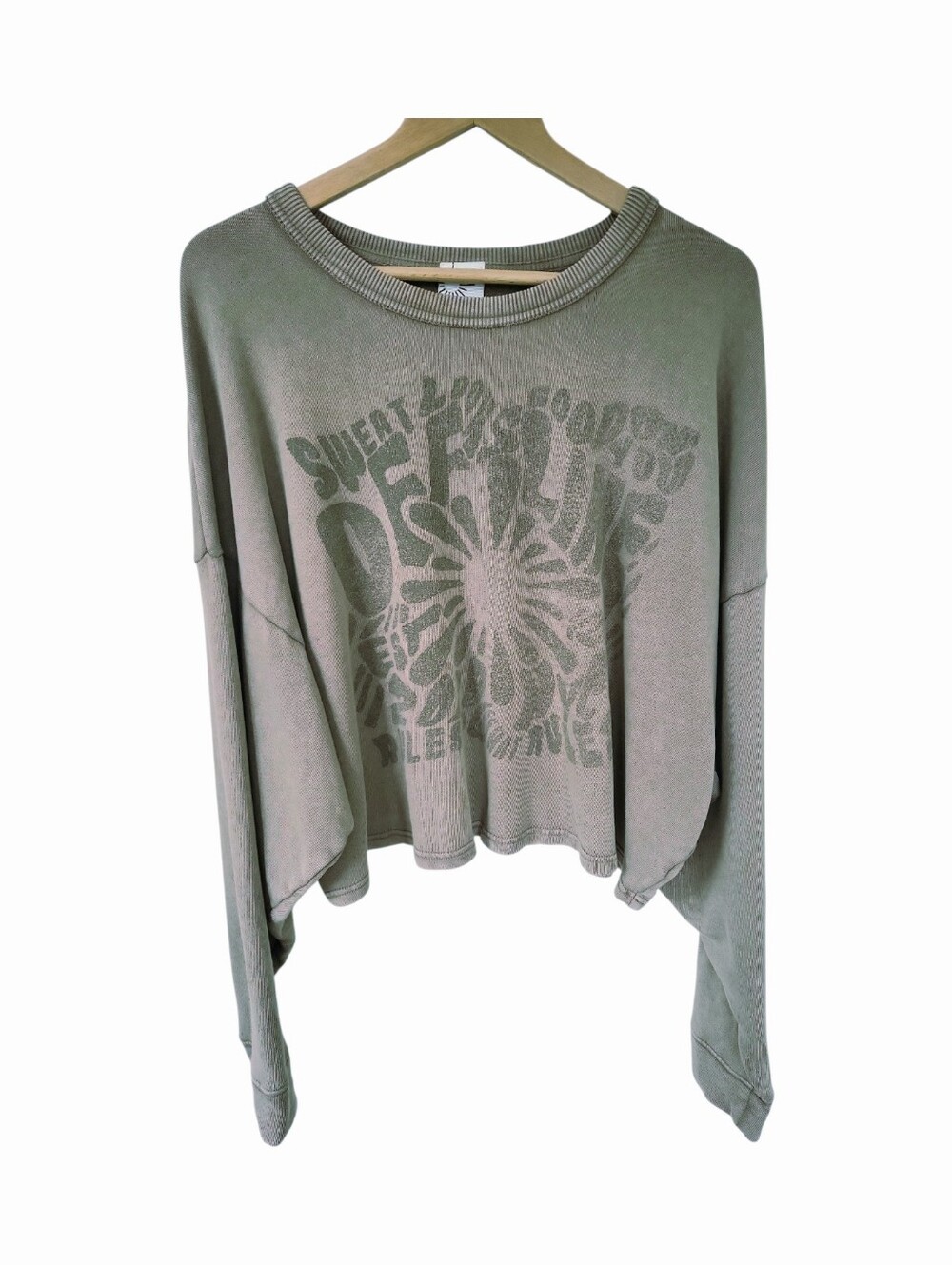 Offline By Aerie Khaki Oversized Cropped Sweatshirt XL